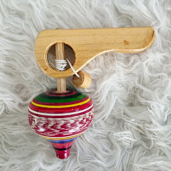 Handmade Wooden Spinning Toy from Mexico, Like New - Picture 3 of 6